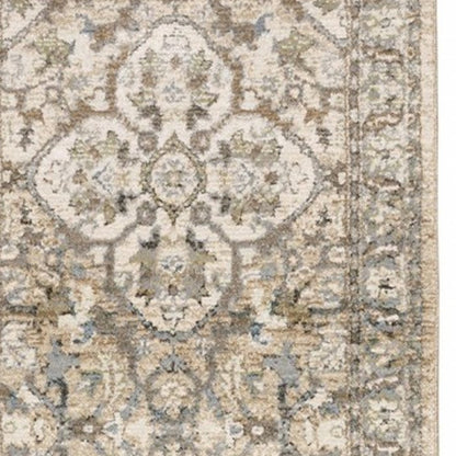 2' X 3' Beige and Ivory Power Loom Area Rug