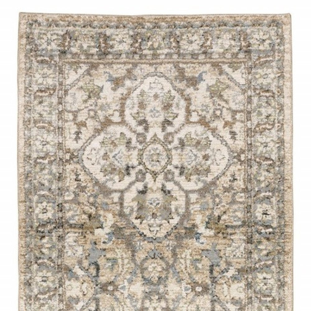 5' X 8' Beige And Ivory Medallion Area Rug