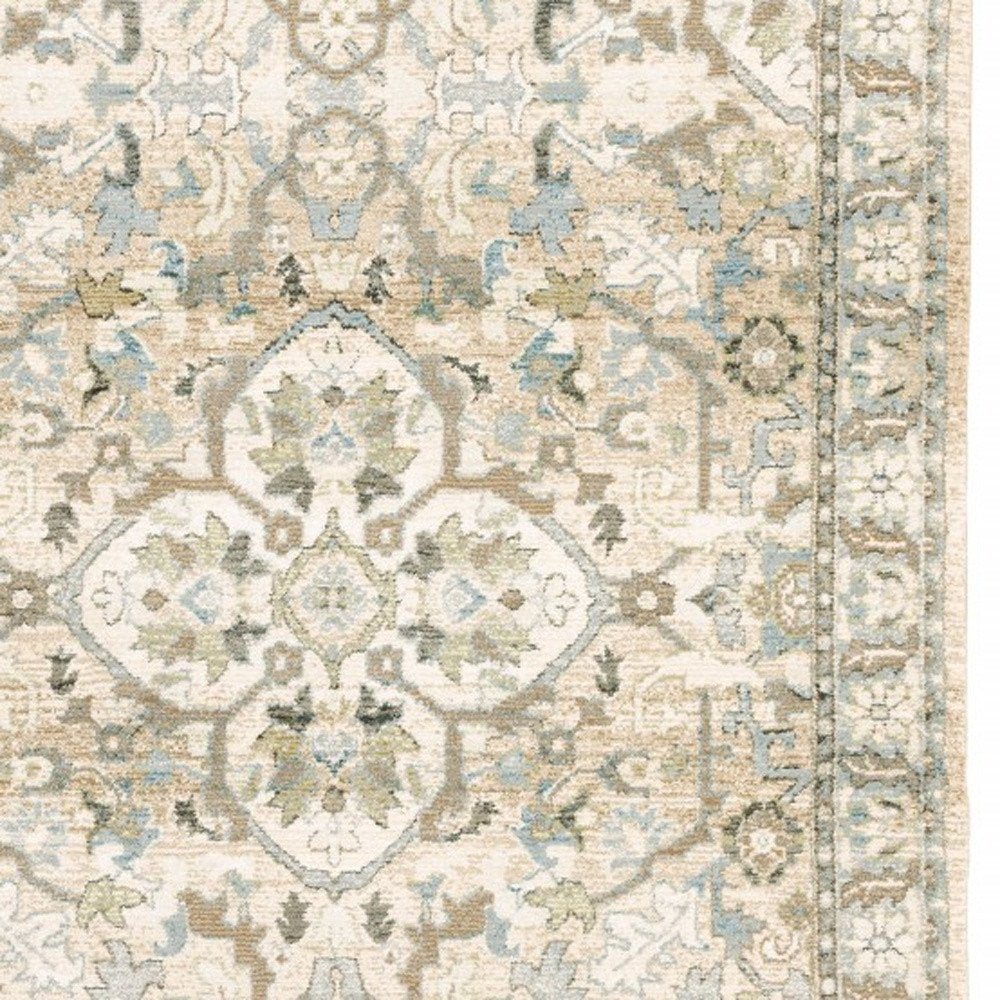 3' X 12' Beige And Ivory Medallion Runner Rug