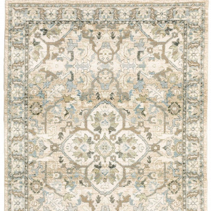 3' X 12' Beige And Ivory Medallion Runner Rug
