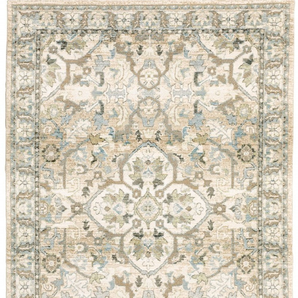 3' X 12' Beige And Ivory Medallion Runner Rug