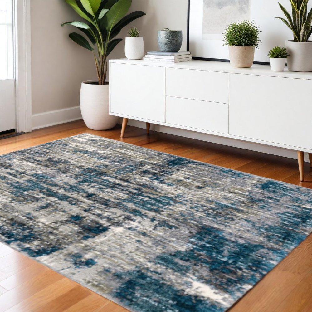 7' X 9' Grey And Blue Grey Skies Area Rug