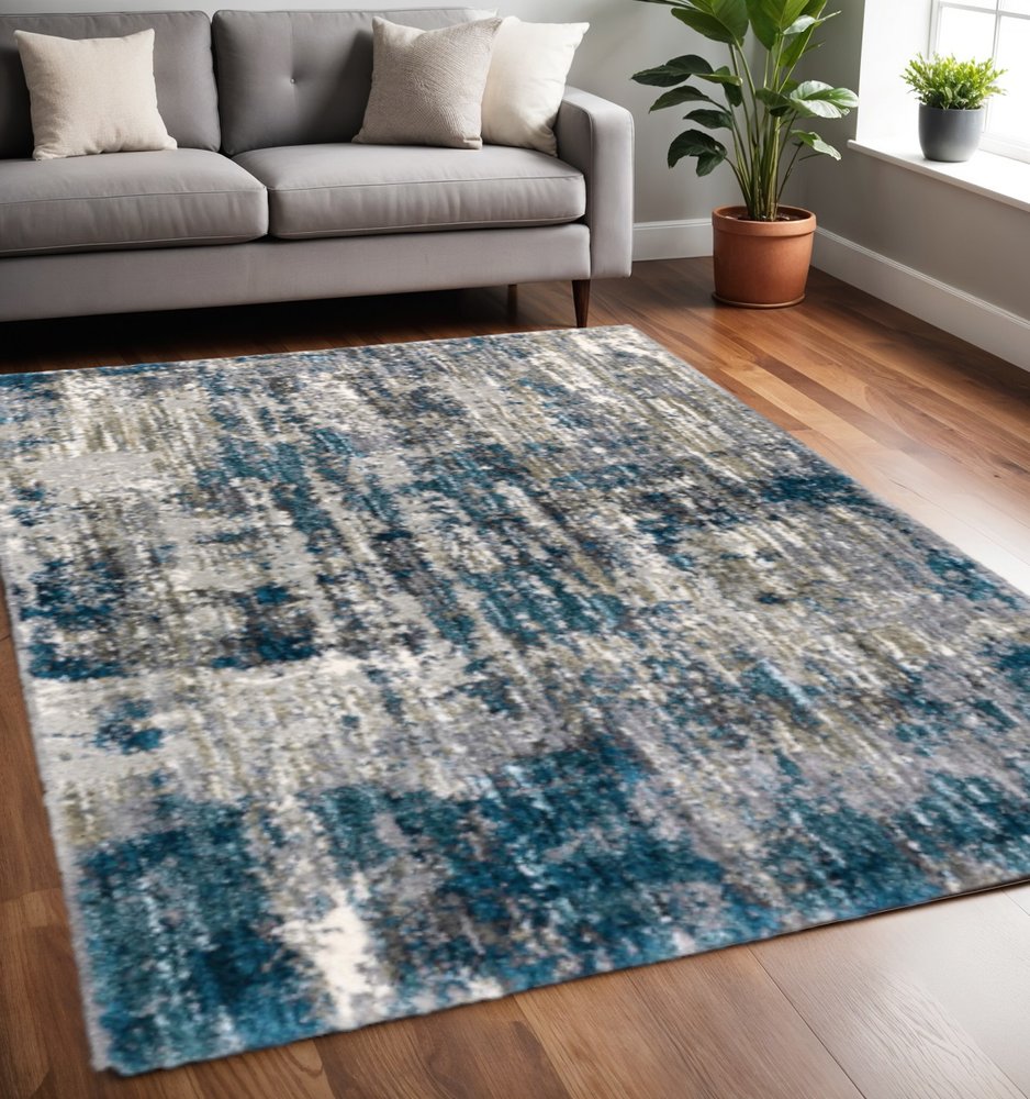 7' X 9' Grey And Blue Grey Skies Area Rug