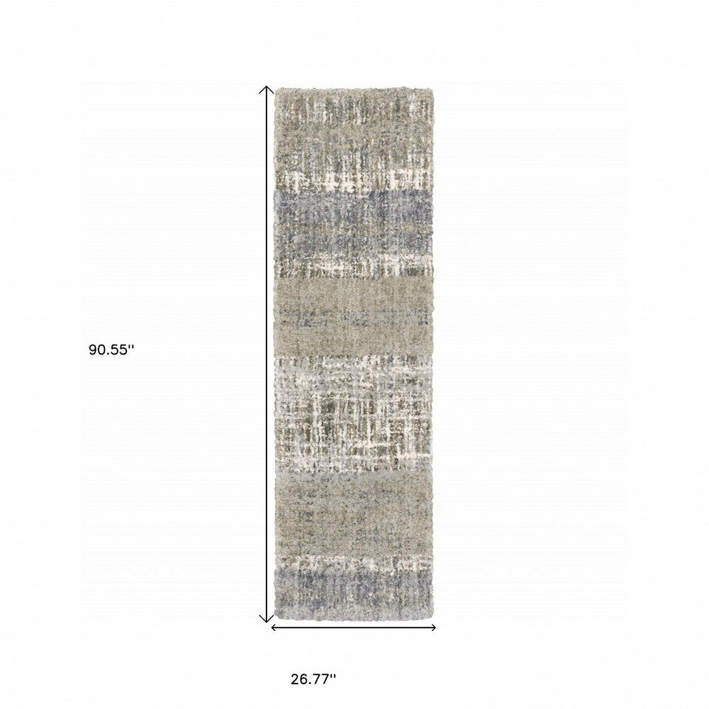 9' X 12' Grey And Ivory Abstract Lines Area Rug