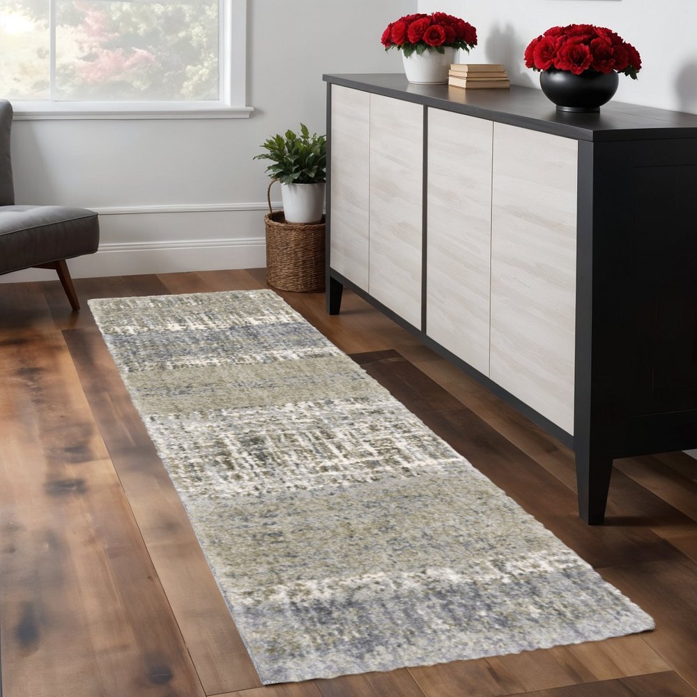 8' X 10' Grey And Ivory Abstract Lines Area Rug