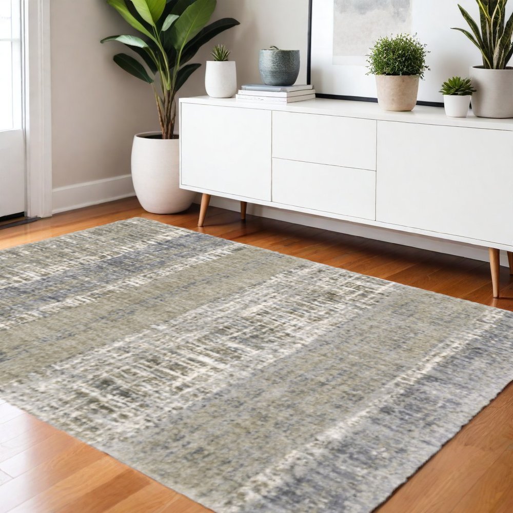 8' X 10' Grey And Ivory Abstract Lines Area Rug