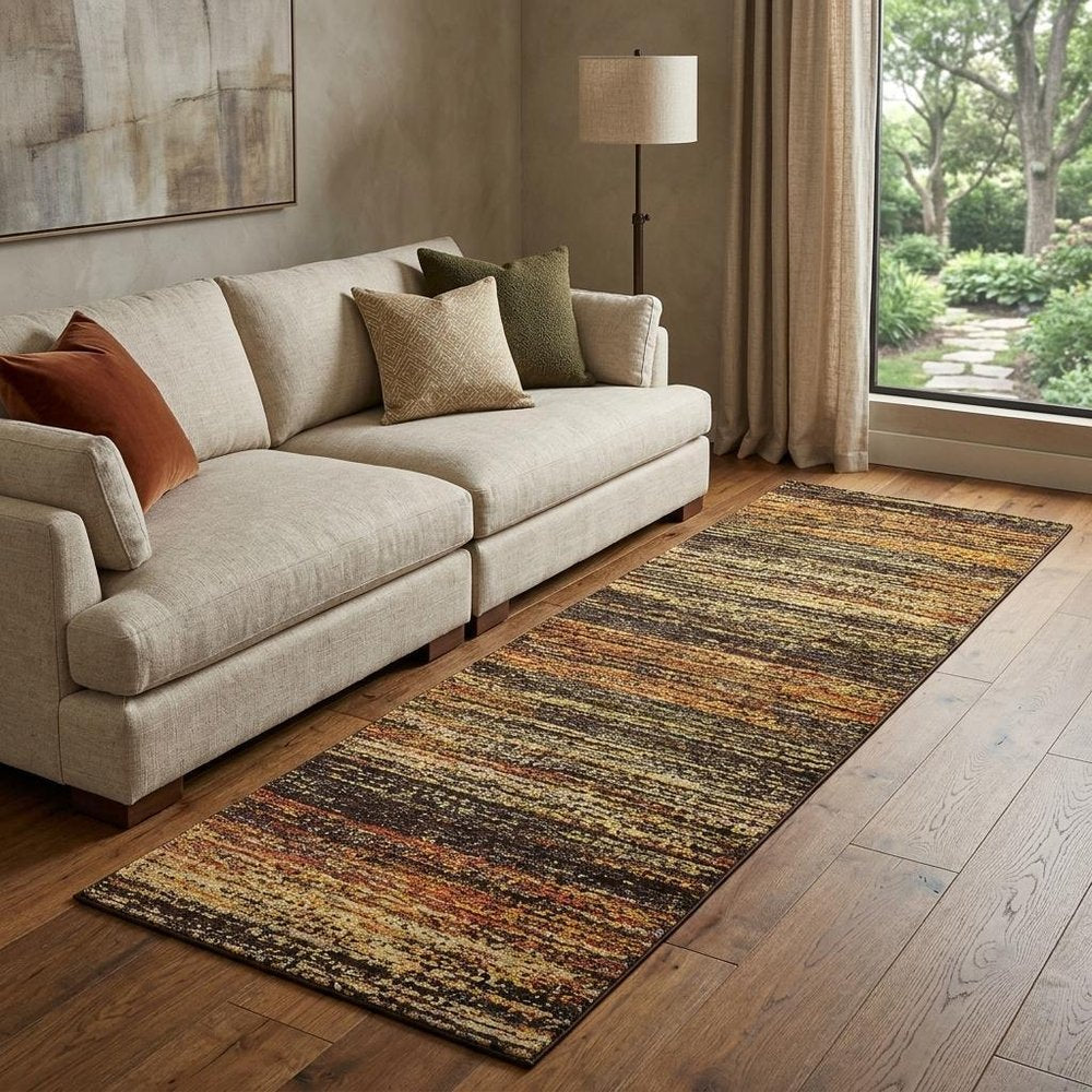 12' Gold And Slate Abstract Runner Rug