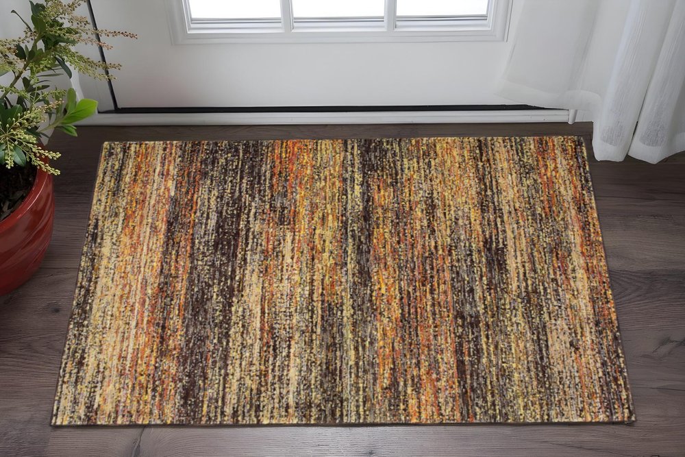 12' Gold And Slate Abstract Runner Rug