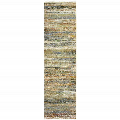 3' X 12' Gold And Green Abstract Runner Rug