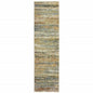 3' X 12' Gold And Green Abstract Runner Rug