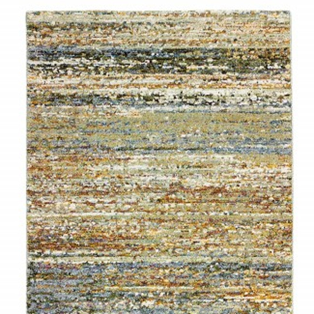 2' X 8' Gold And Green Abstract Runner Rug