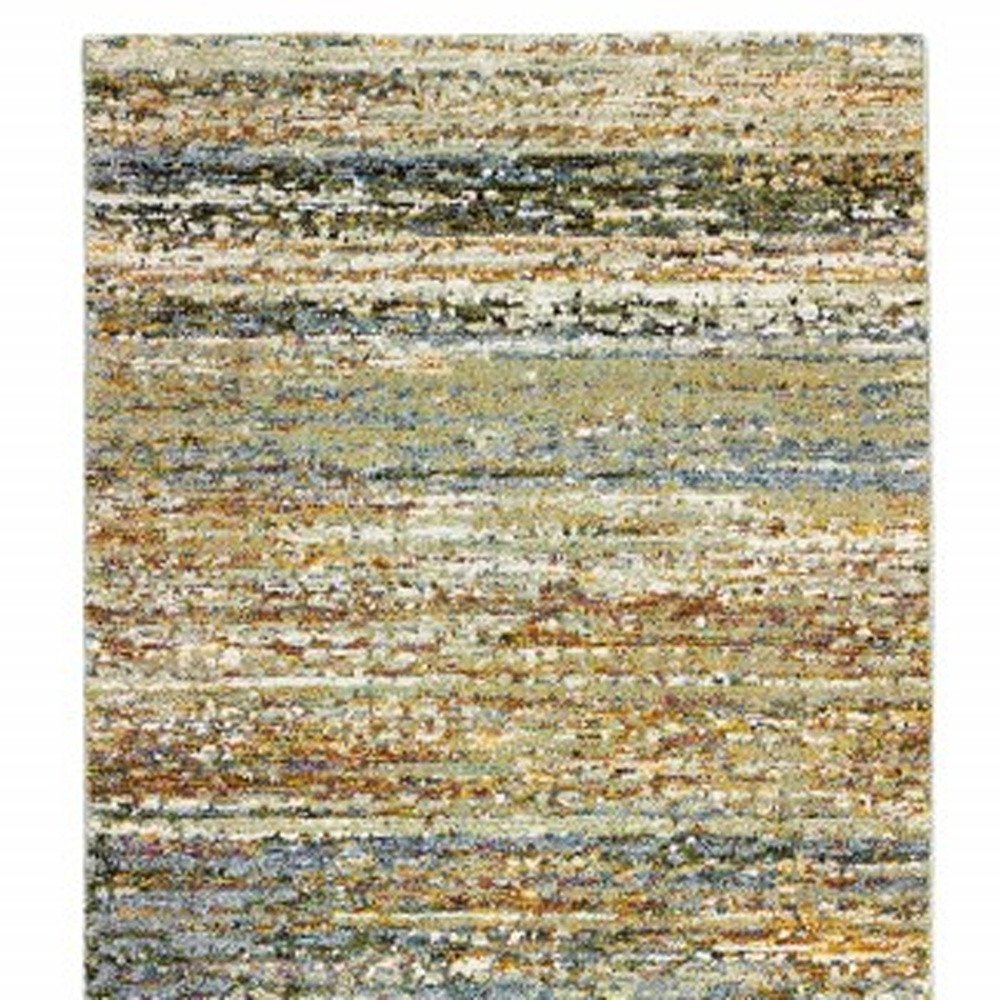 3' X 12' Gold And Green Abstract Runner Rug
