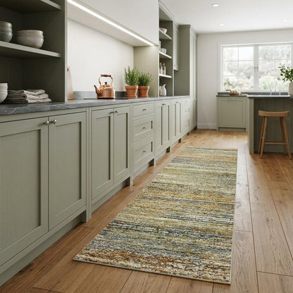 2' X 8' Gold And Green Abstract Runner Rug