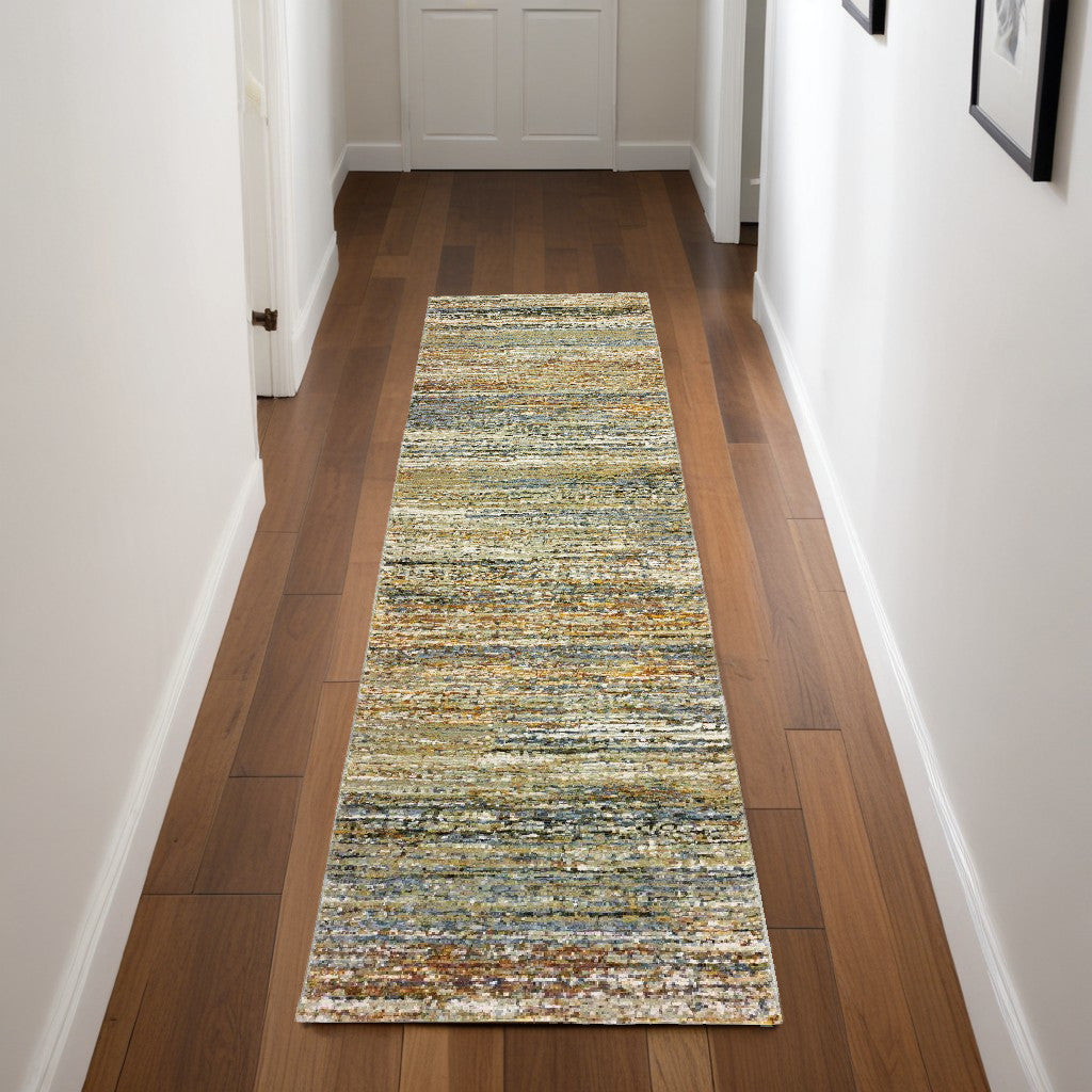 2' X 8' Gold And Green Abstract Runner Rug