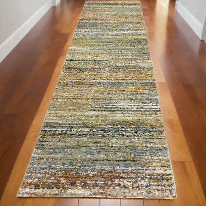 2' X 8' Gold And Green Abstract Runner Rug