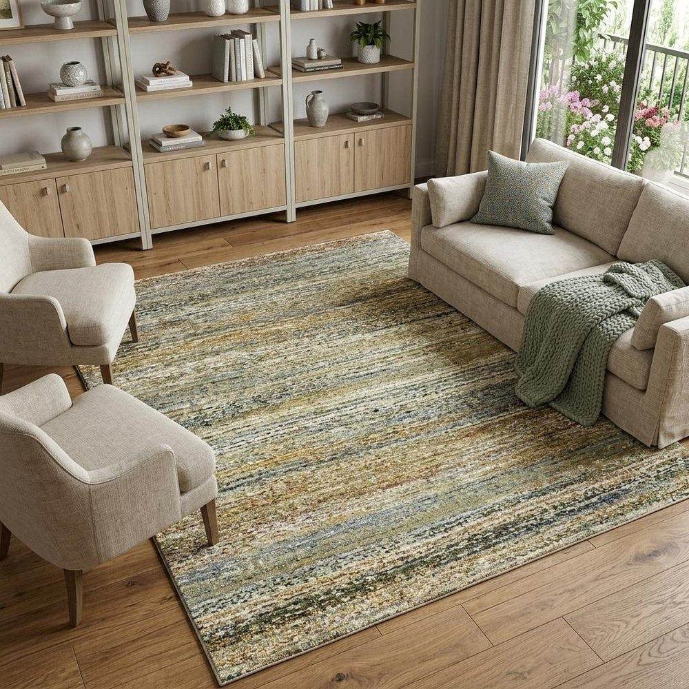 2' X 8' Gold And Green Abstract Runner Rug