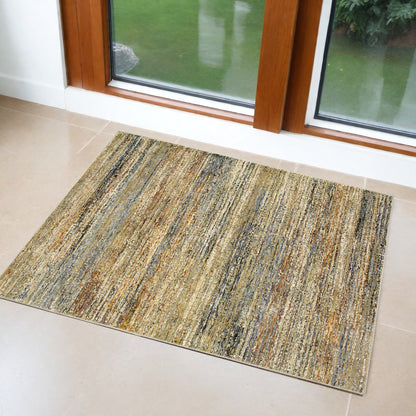 2' X 8' Gold And Green Abstract Runner Rug