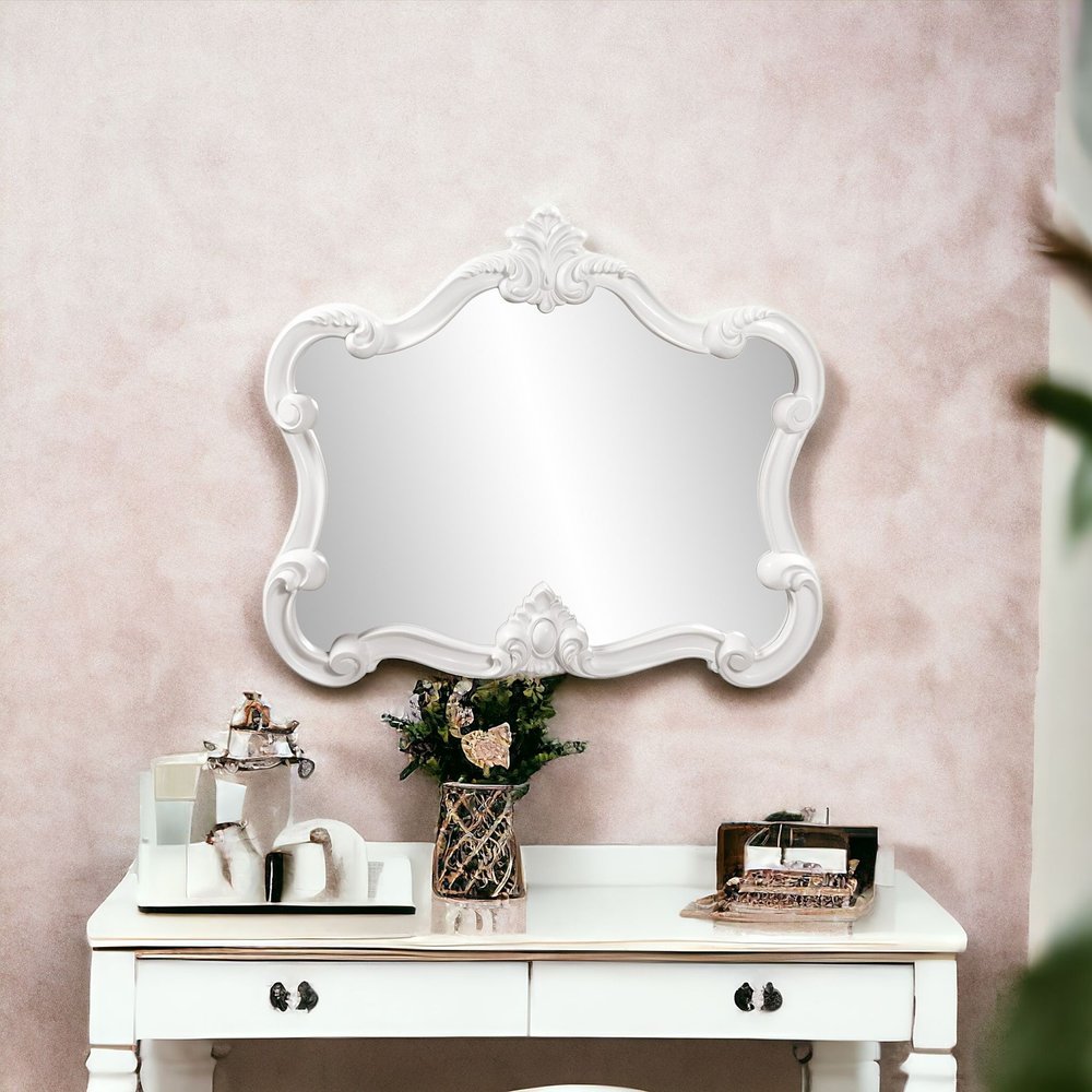 28" White Baroque Framed Accent Mirror