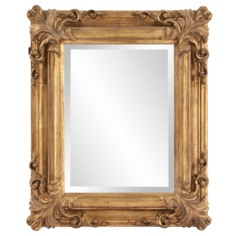 Rectangular Gold Leaf Mirror With Scrolling Flourish