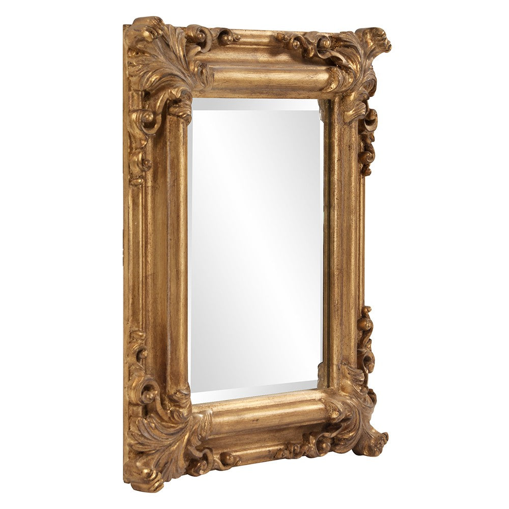 Rectangular Gold Leaf Mirror With Scrolling Flourish