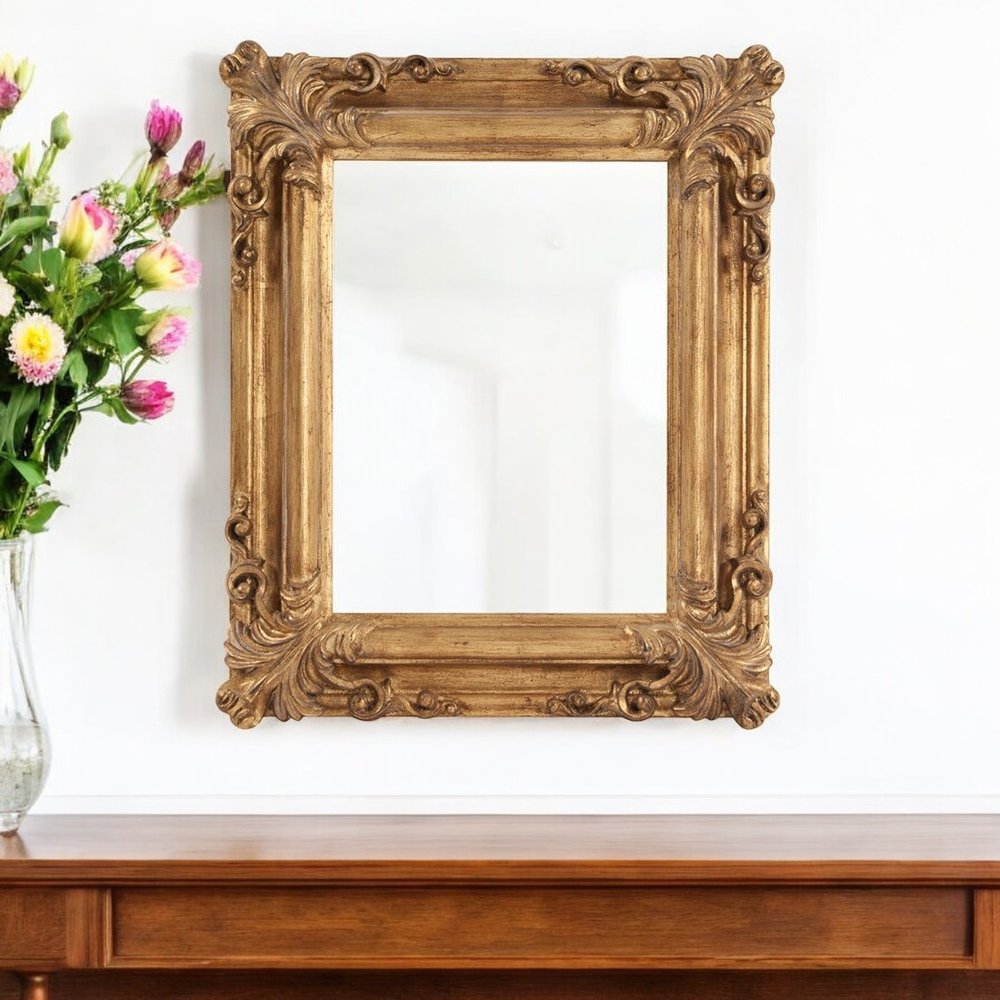 23" Antiqued Gold Ornate Scroll Framed Accent Mirror