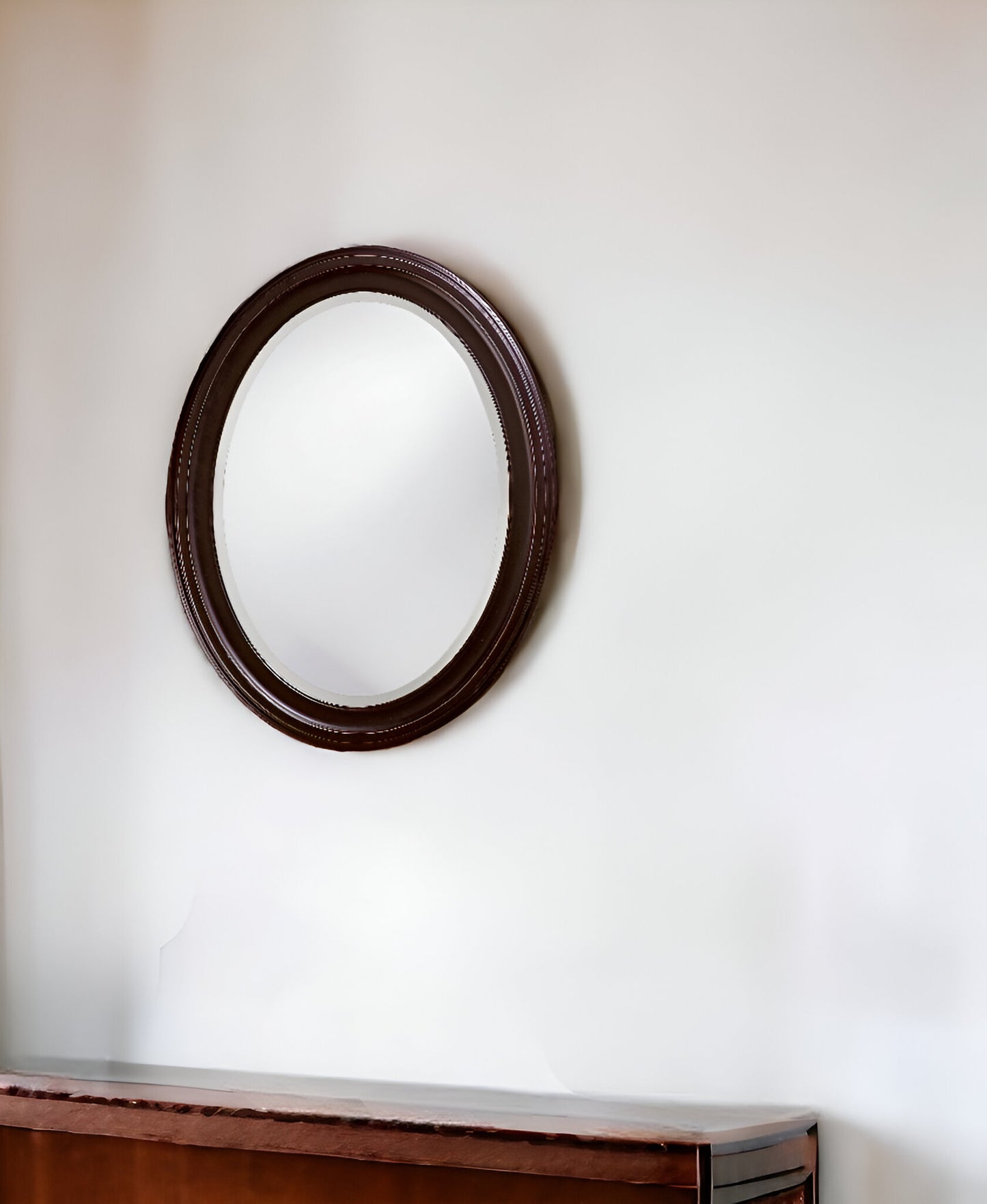 Oval Oil Rubbed Bronze Mirror With Wooden Grooves Frame