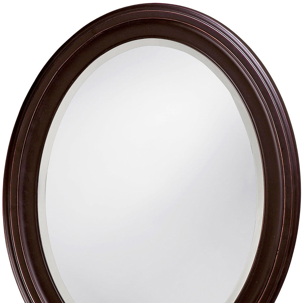 Oval Oil Rubbed Bronze Mirror With Wooden Grooves Frame