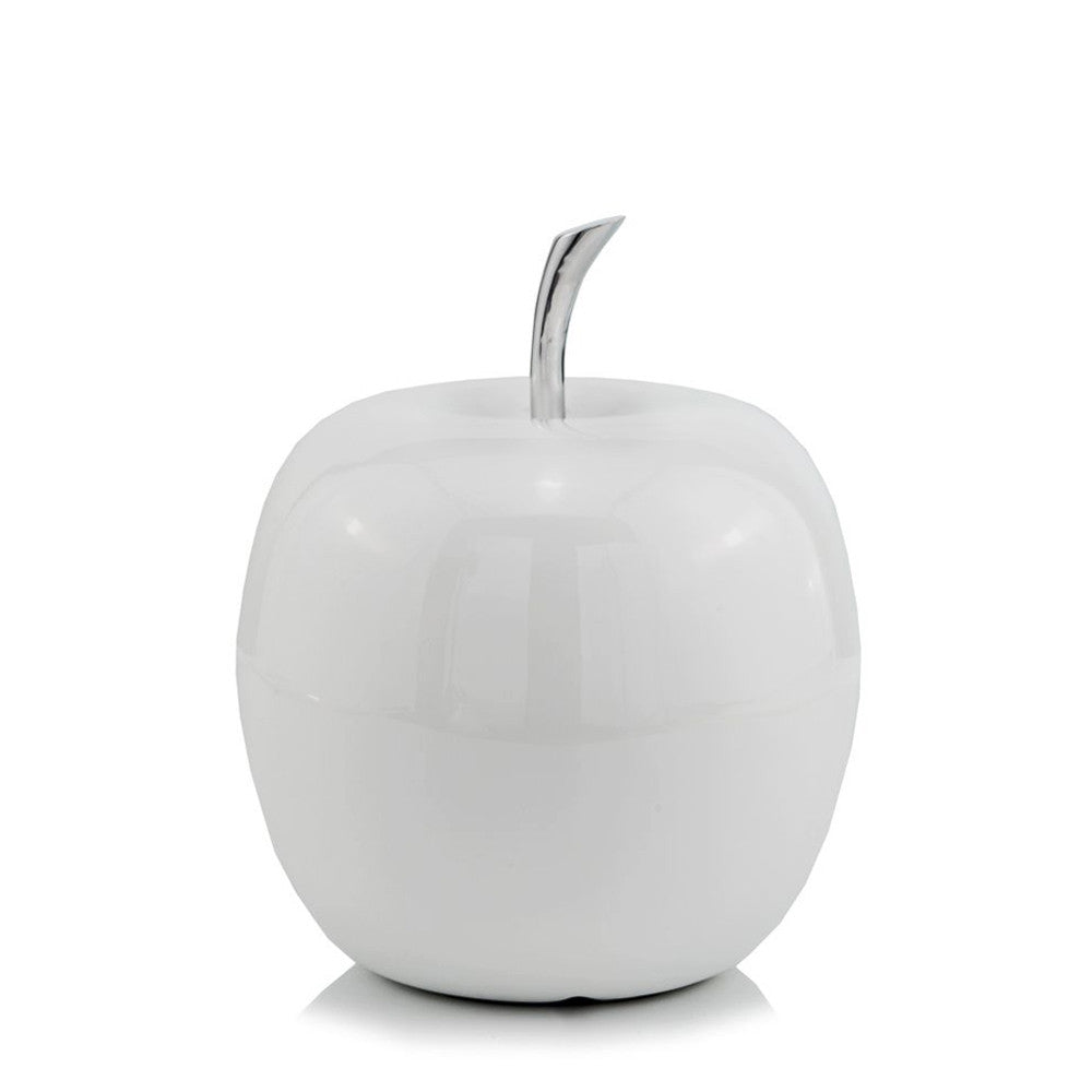 8" White Aluminum Decorative Apple Tabletop Sculpture