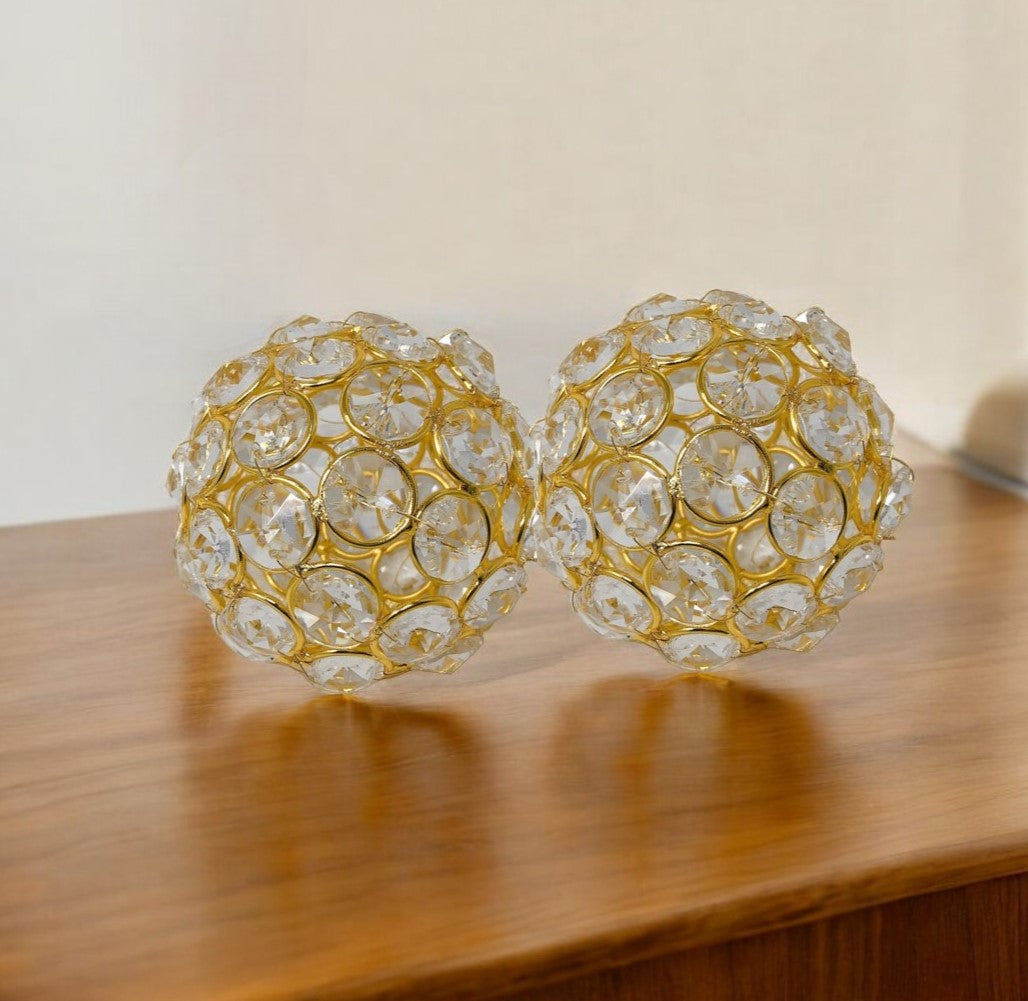 3" Gold Faux Crystal and Gold Decorative Orb Tabletop Sculpture