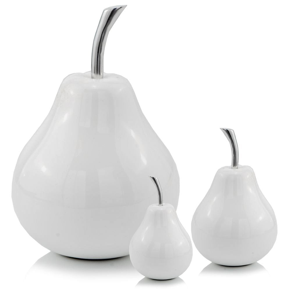 White Coated Mini Pear Shaped Aluminum Accent Home Decor