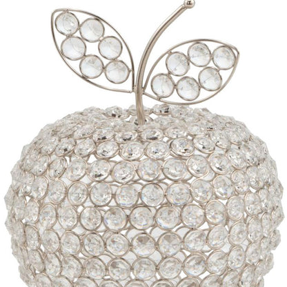 11" Silver and Clear Faux Crystal Decorative Apple Tabletop Sculpture