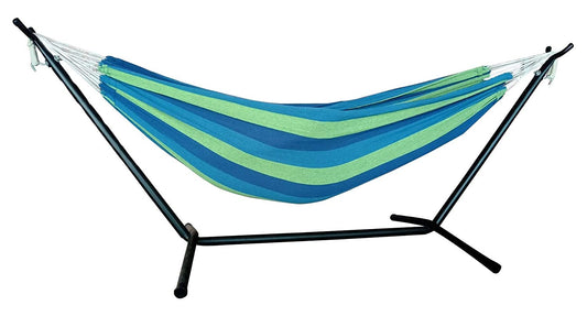 Blue And Green Stripe Two Person Hammock With Stand