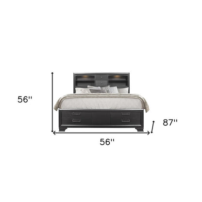 Solid Wood Full Gray Eight Drawers Bed