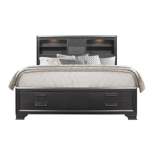 Solid Wood King Gray Eight Drawers Bed