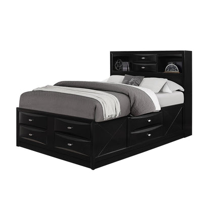 Solid Wood Full Black Eight Drawers Bed