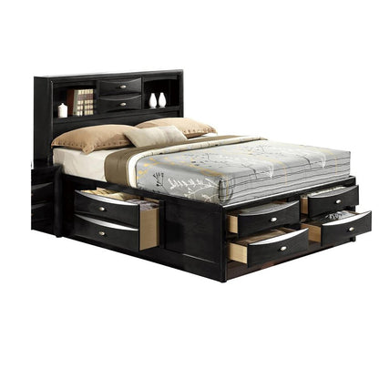 Solid Wood Full Black Eight Drawers Bed