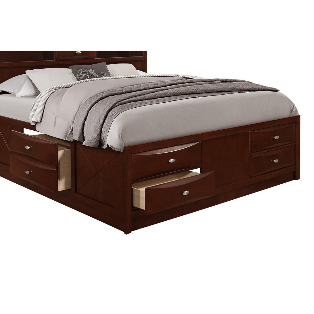 Solid Wood Full Espresso Eight Drawers Bed