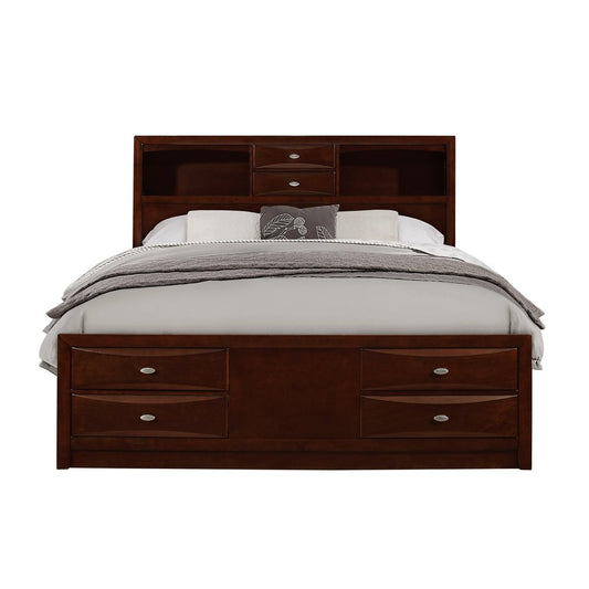 Merlot Solid Wood Queen Bed Frame With Eight Drawers
