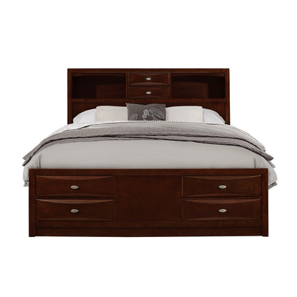 Merlot Solid Wood Queen Bed Frame With Eight Drawers