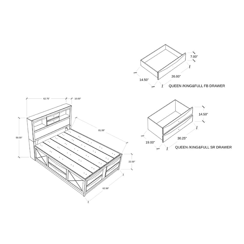 Merlot Solid Wood Queen Bed Frame With Eight Drawers