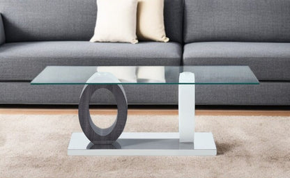 47" Clear And White and Gray Glass Coffee Table