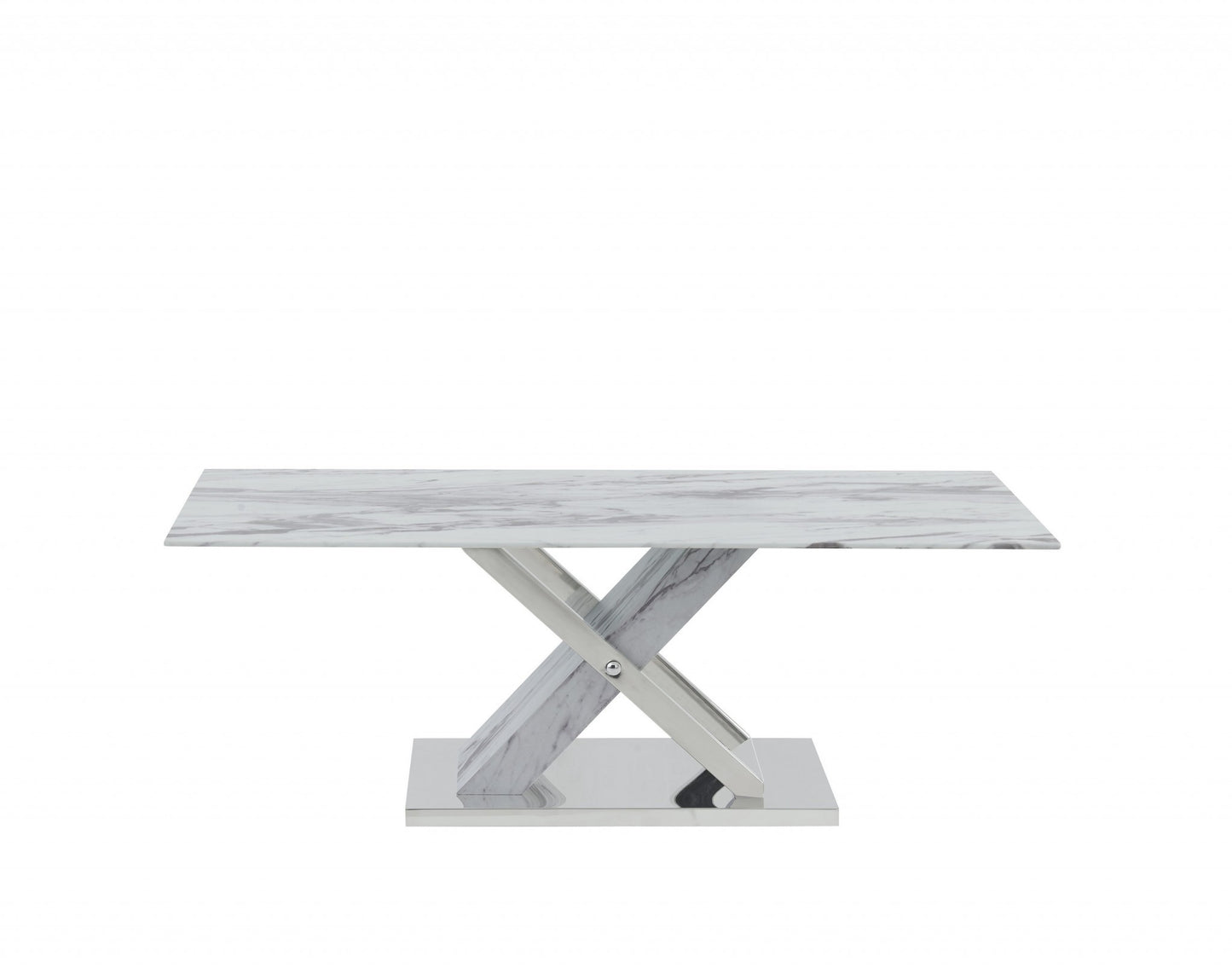 47" White And Gray Glass And Steel Coffee Table