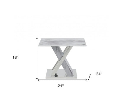 18" Silver And White Solid and Manufactured Wood Square End Table
