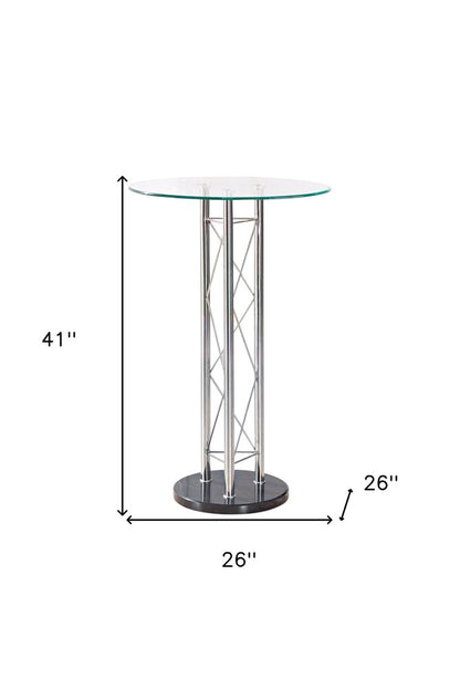 26" Clear Black and Silver Glass and Metal Rounded Bar Table