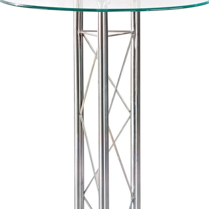 26" Clear Black and Silver Glass and Metal Rounded Bar Table