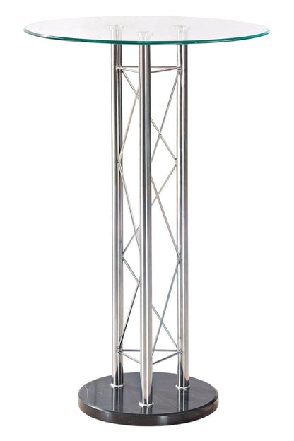 26" Clear Black and Silver Glass and Metal Rounded Bar Table