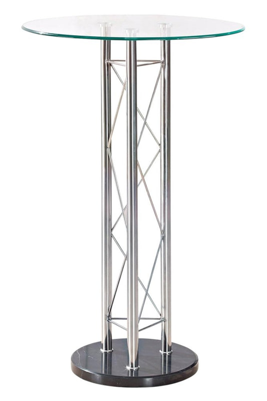 26" Clear Black and Silver Glass and Metal Rounded Bar Table