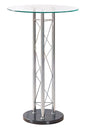 26" Clear Black and Silver Glass and Metal Rounded Bar Table