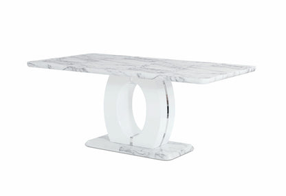 71" White Marble Pedestal Base Dining Table