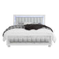 White Solid Wood And Faux Leather Lighted King Bed Frame With No